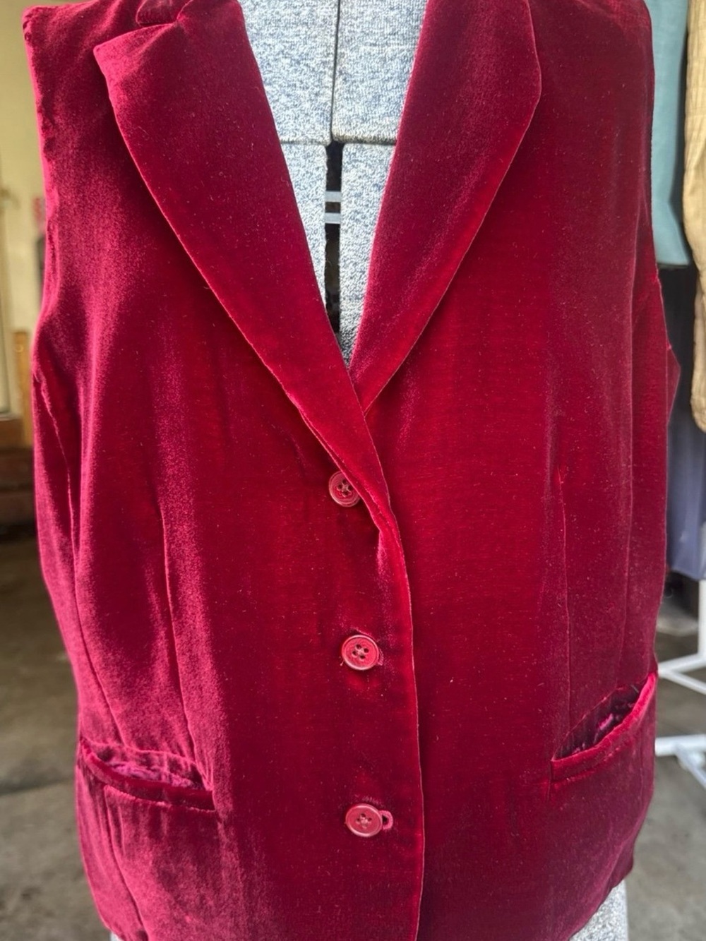 Lauren Ralph Lauren Burgundy Velvet Button-Front Vest